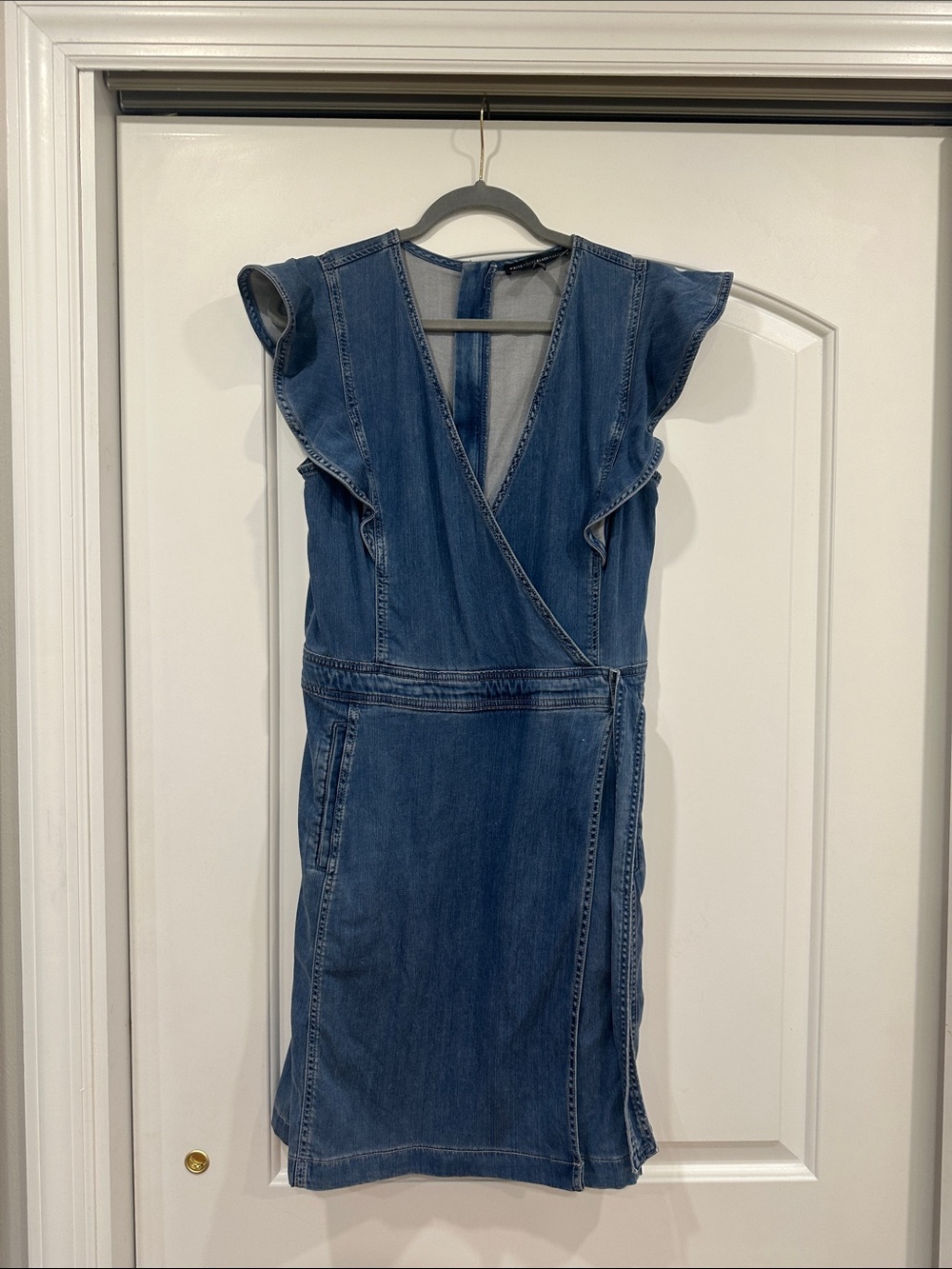 White House Black Market Denim Wrap Midi Dress in Blue